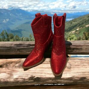 Yours Forever River Cowboy Boots Faux Leather Red Women's 6.5